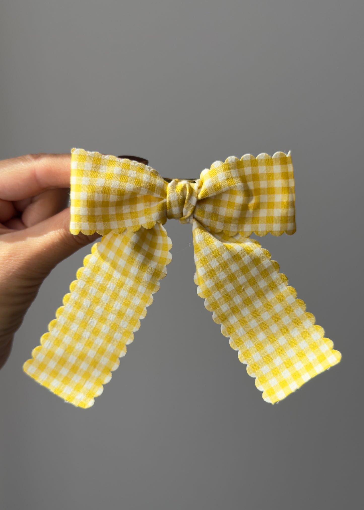 Giulietta Hair Bow Clip: Vanilla Dream Yellow Gingham with Scalloped Edges