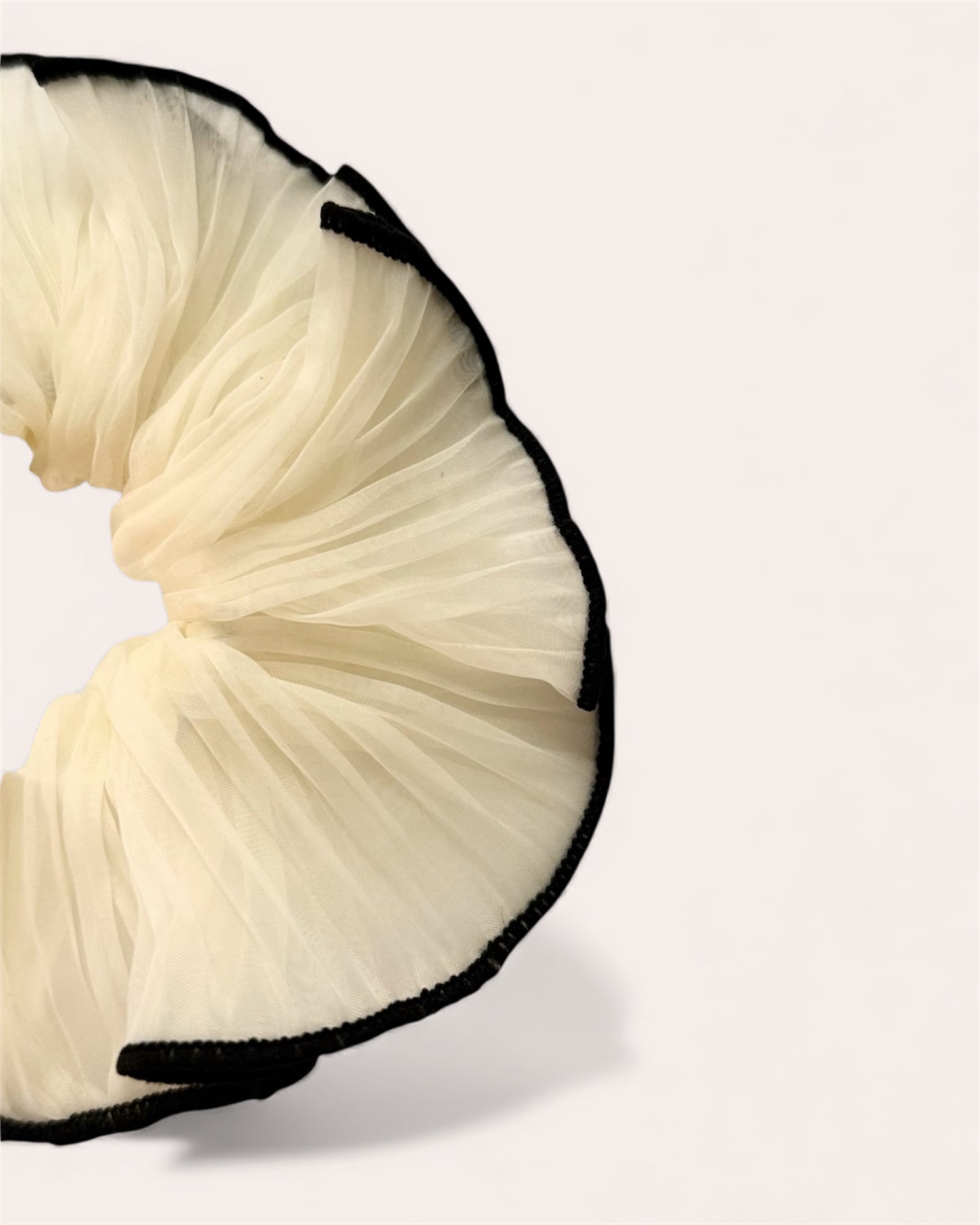 Florence Ivory Organza Ruffle Scrunchie with Black Trim – Oversized Monochrome Hair Tie