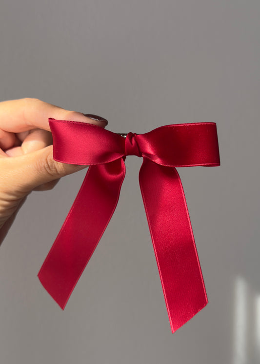 Valentina – Red Satin Bow Barrette | Festive Holiday Hair Clip
