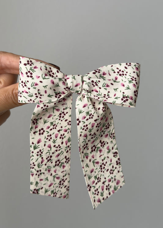 Lucia Hair Barrette: Pink Blossoms & Green Leaf Detail