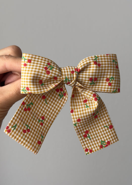 Genoveffa Hair Bow Barrette: Vintage Cherry Print Clip