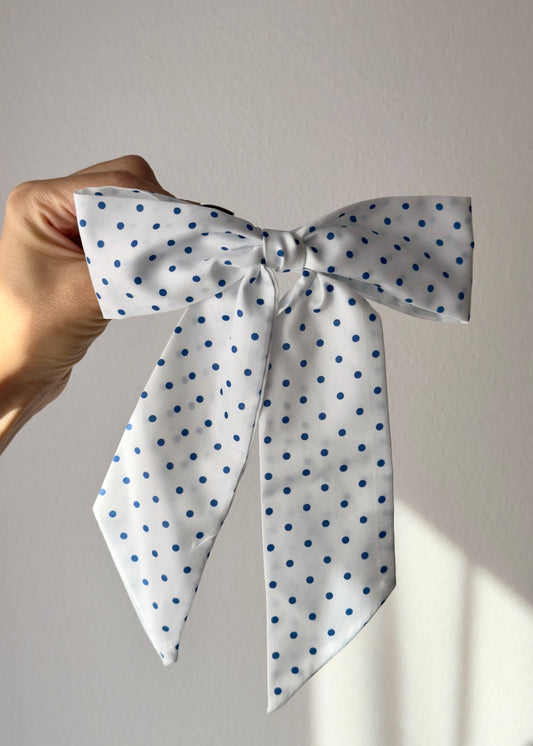 Celeste Bow – Playful Elegance in Blue Polka Dots